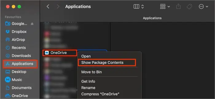 6 Ways to Fix “Onedrive isn't connected” 31 Show-Package-Contents-OneDrive-Mac