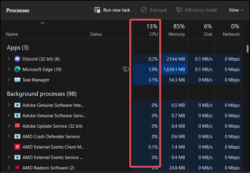 Task manager apps with CPU usage