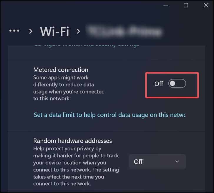 Turn off Metered connection