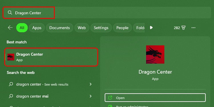 Type-Dragon-Center-and-right-click-on-its-listed-app.