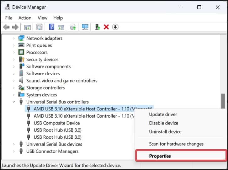 USB properties