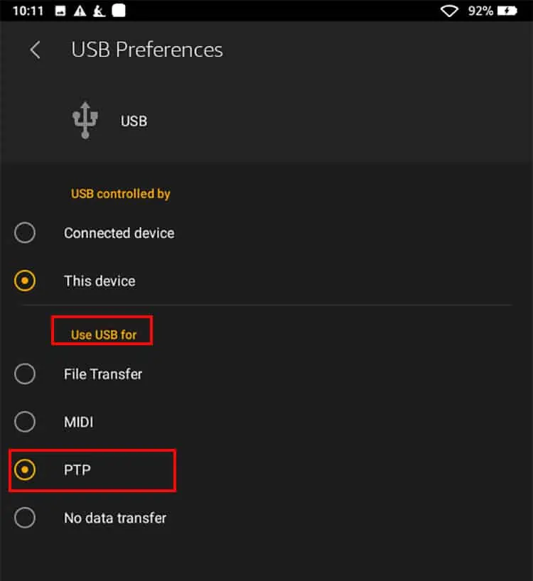 Kindle Fire Not Showing Up on Windows? 9 Ways to Fix it 42 Under-Use-USB-for-choose-PTP