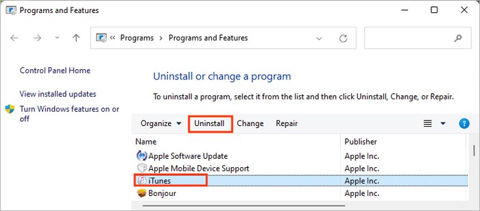 Uninstall-iTunes-control-panel