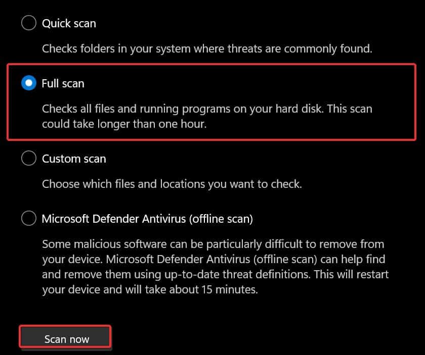 Windows defender full scan