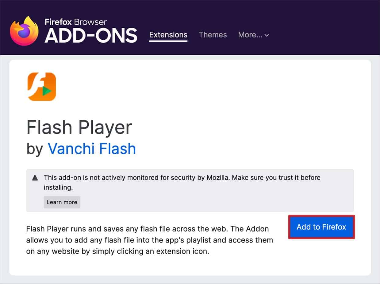 add flash player addon to firefox