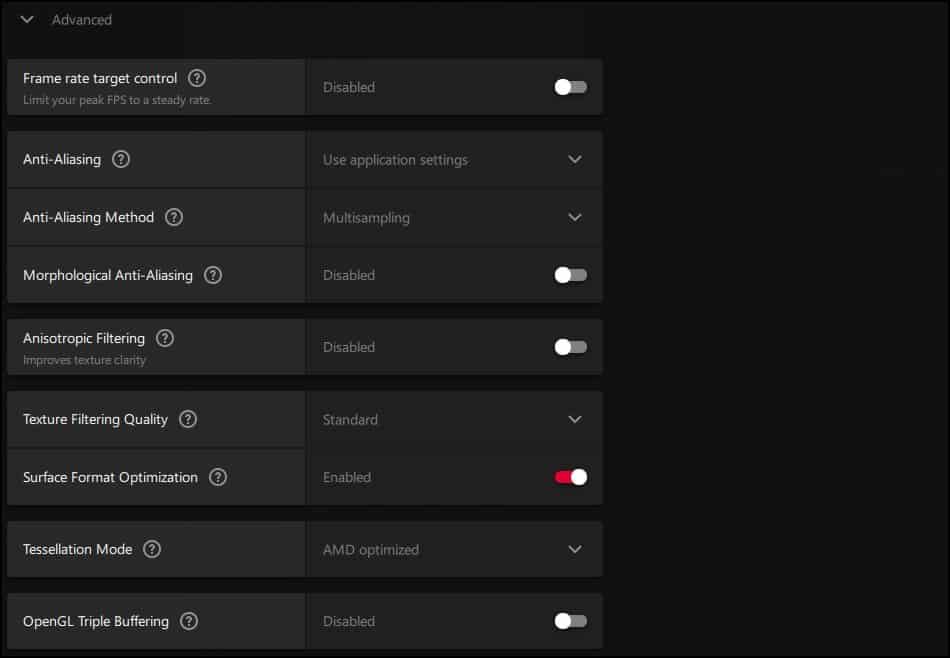 radeon advance setting