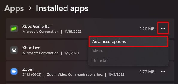 advanced options game bar not working