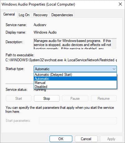 automatic windows autio services startup