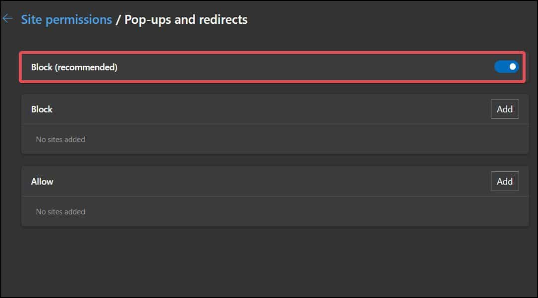 block popups on edge