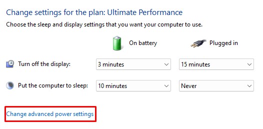 change advanced power settings ultimate performance mode