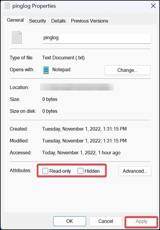 change the attributes of readonly file
