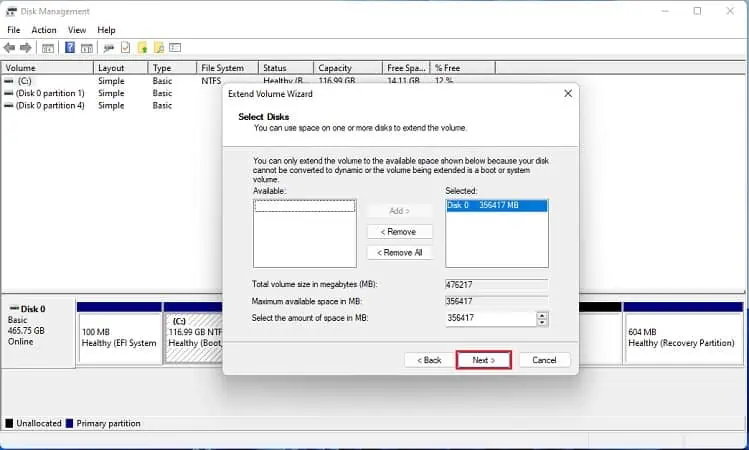 How to Move Windows to Another Drive 35 check-amount-space-and-hit-next