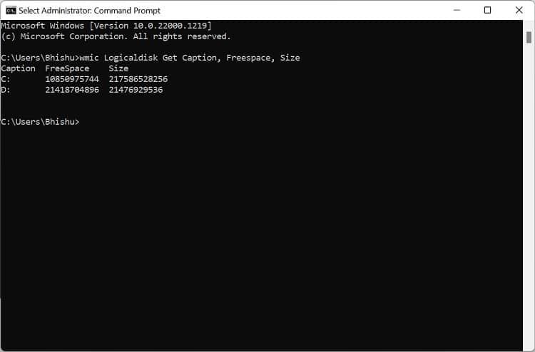 check disk space in command prompt