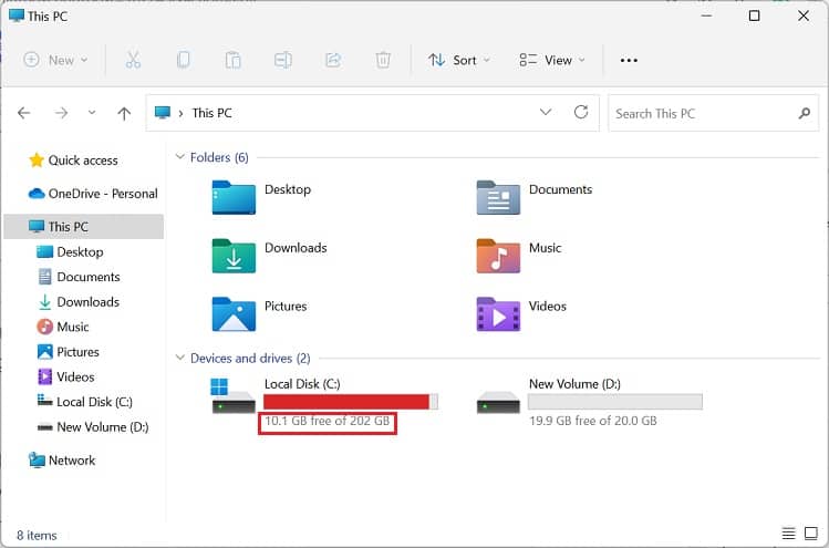 check hard disk space in usage bar