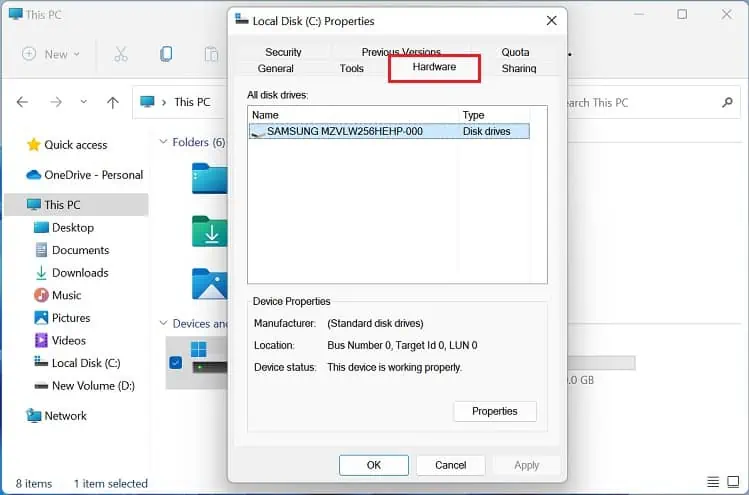 check-model-number-in-local-disk-properties