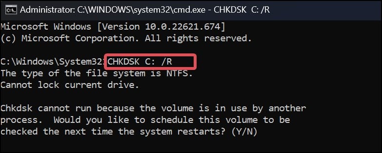 chkdsk to repair a volume