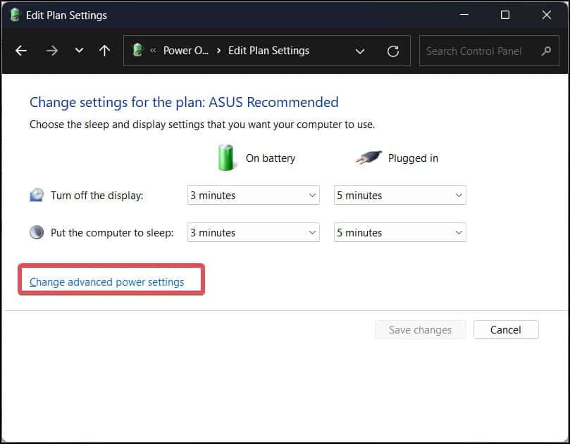 change advanced power settings