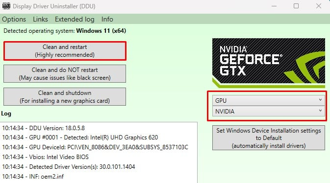 clean and restart DDU nvidia installer failed