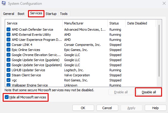 clean boot left click not working
