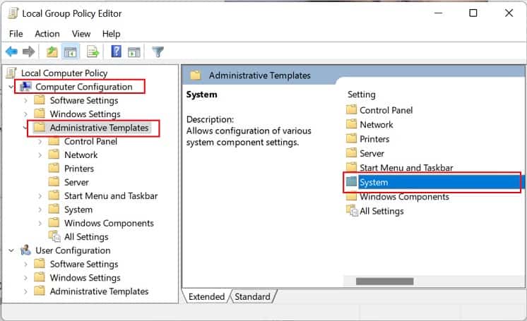 computer configuration administrtive templates system