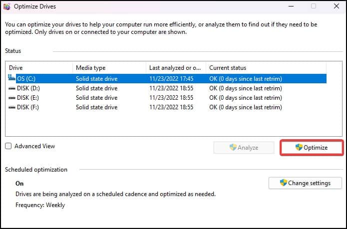 defrag disk optimize