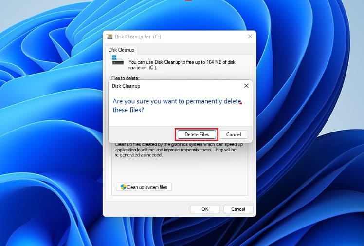 delete files in disk cleanup