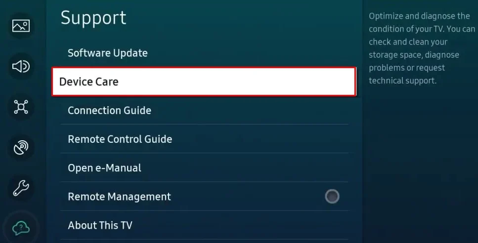 device-care-settings on tv