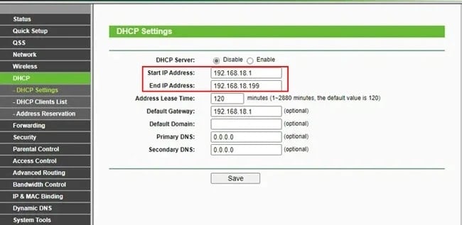 dhcp settings disable in router