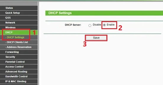 dhcp settings enable in router