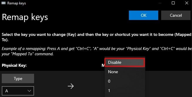 disable key using powertoys