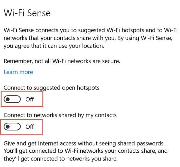 disable wifi sense