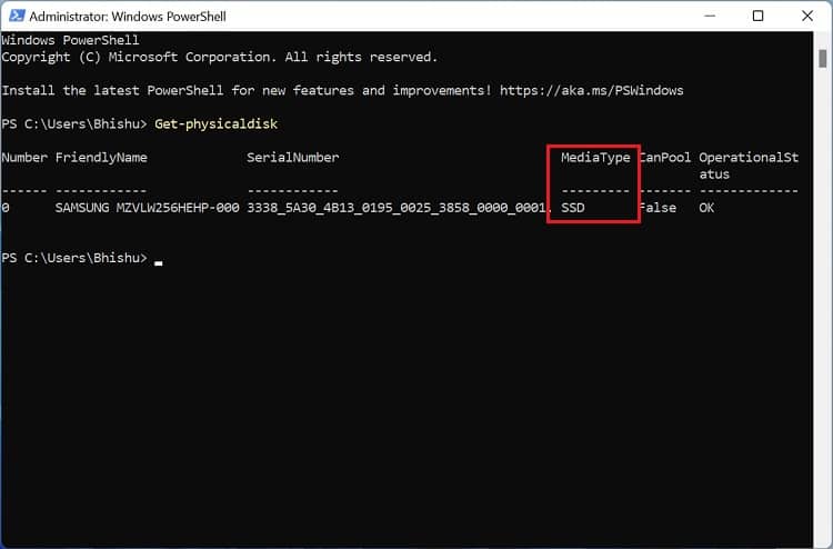 disk drive type in powershell