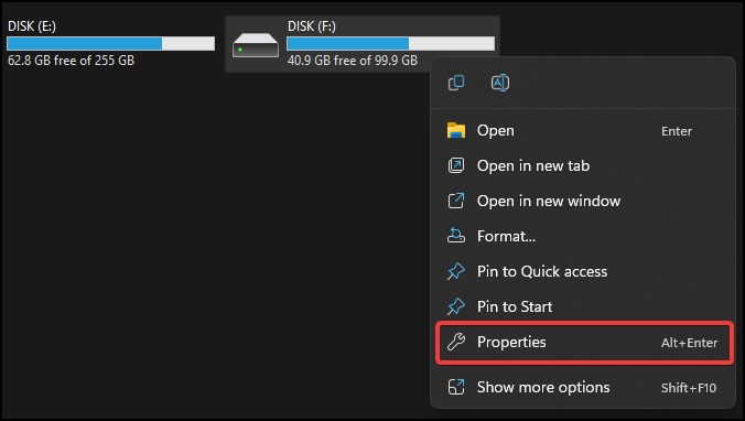 disk properties