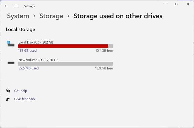 disk space details of all your partitions