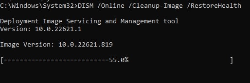 dism restore health left mouse click not working