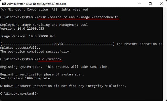 Start Menu Won’t Open? 7 Ways to Fix it 3 dism-restorehealth-sfc-scannow