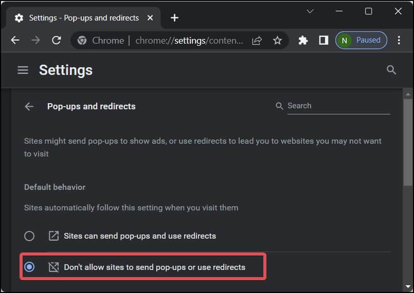 dont allow sites on chrome
