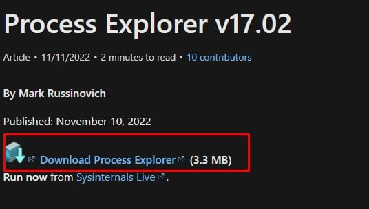 download process explorer