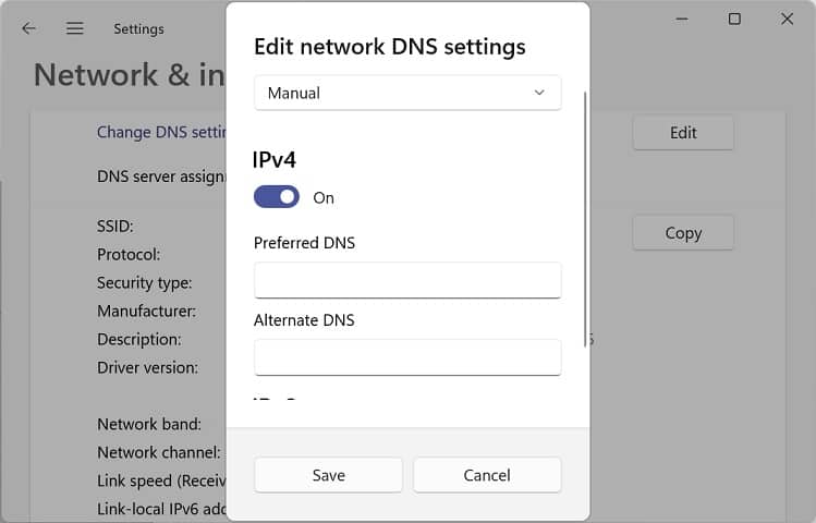 edit network dns settings ipv4