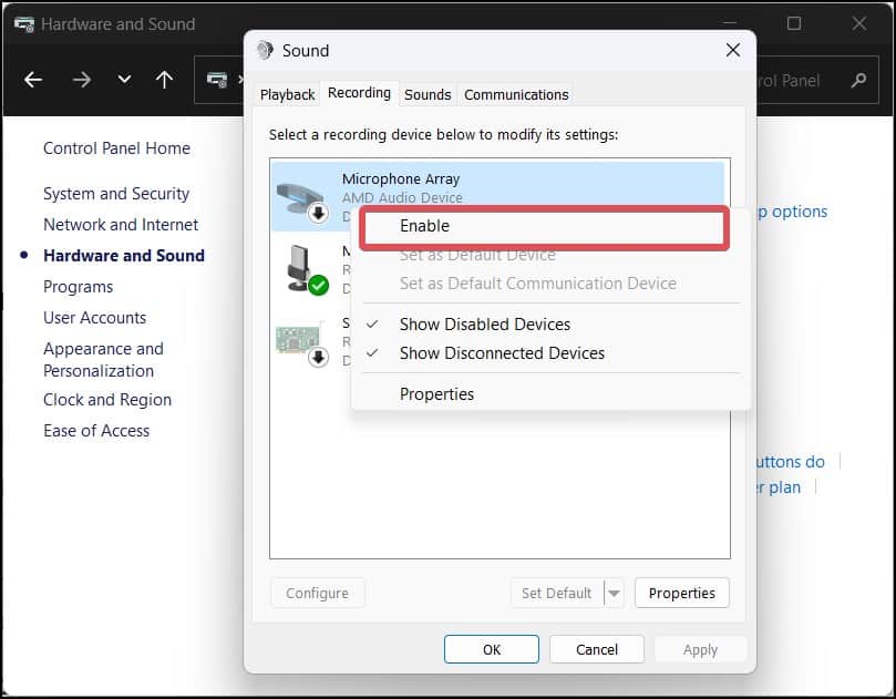 enable microphone