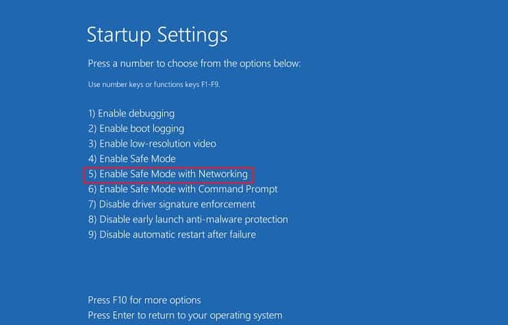 enable safe mode with networking option in windows re