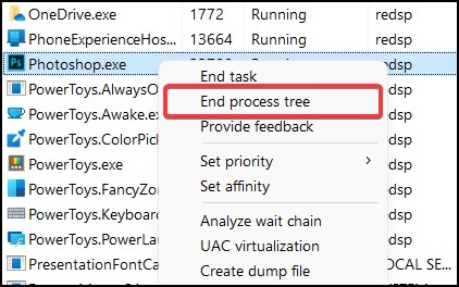 end process tree