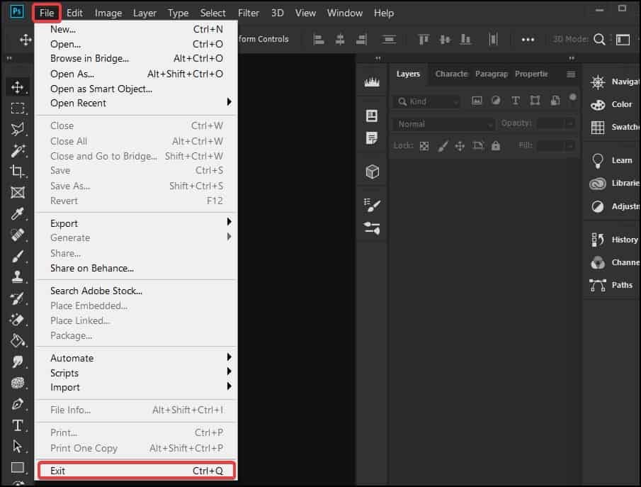exit photoshop