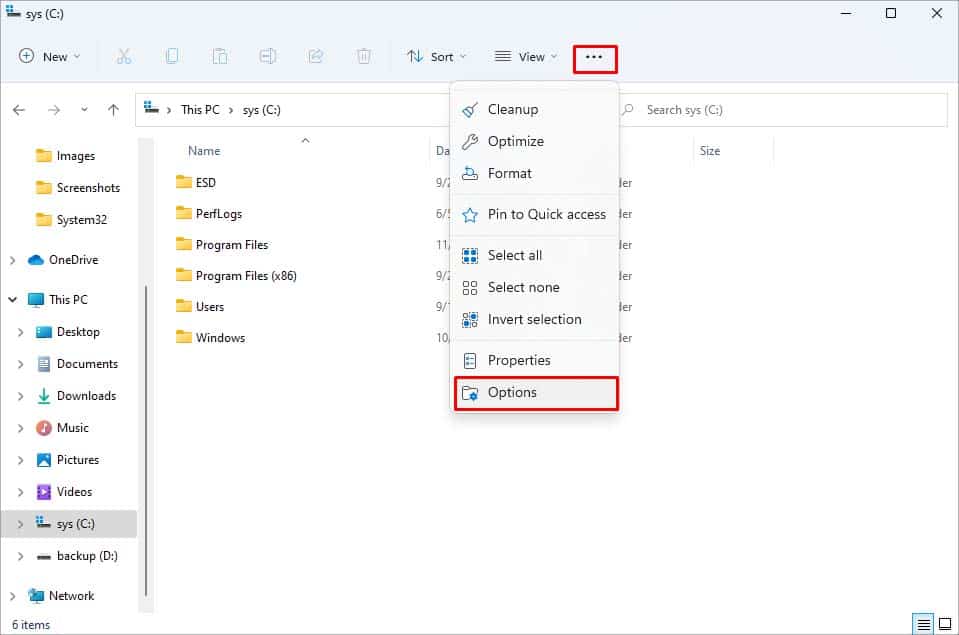 file manager folder options