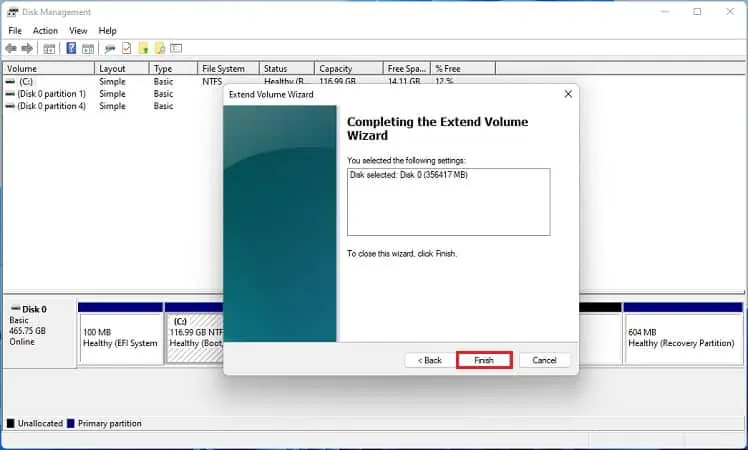 How to Move Windows to Another Drive 36 finish-in-extend-volume-wizard