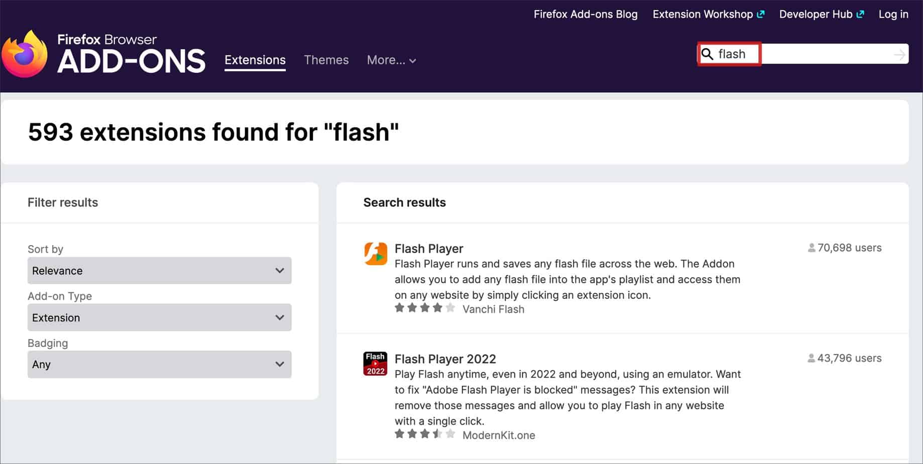 flash player addon firefox