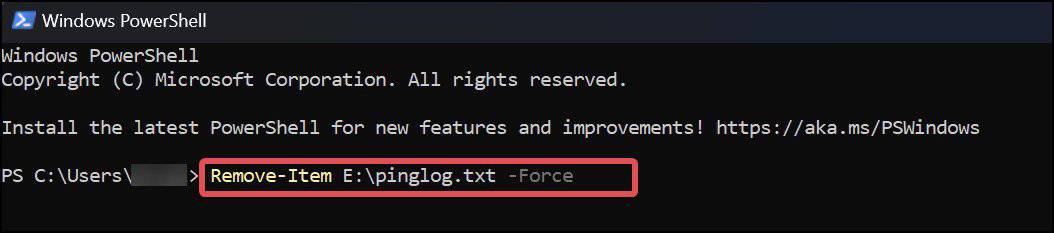 force delete a file using PowerShell