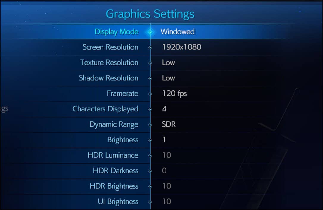 game graphics setting