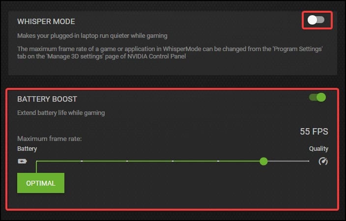 geforce whisper battery boost