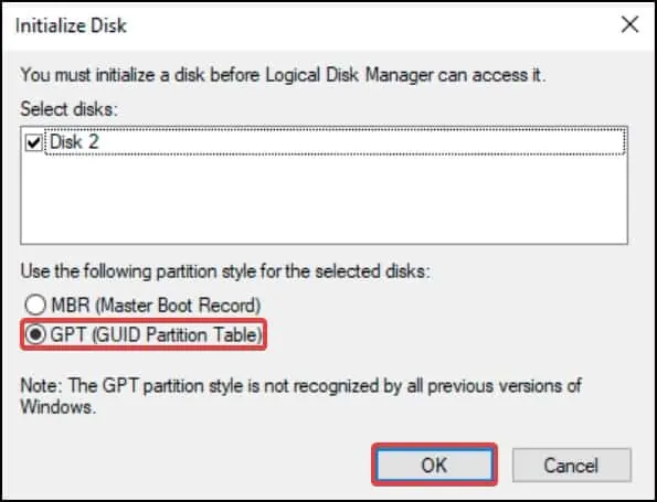 6 Ways to Fix Drive Is Not Accessible “Access denied” in Windows 11 20 gpt-initialization-1